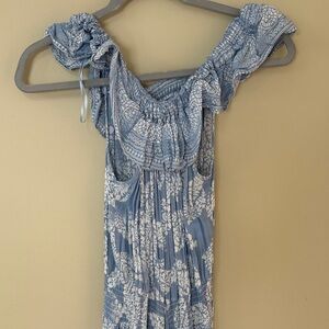 Blue and White Off-Shoulder Romper